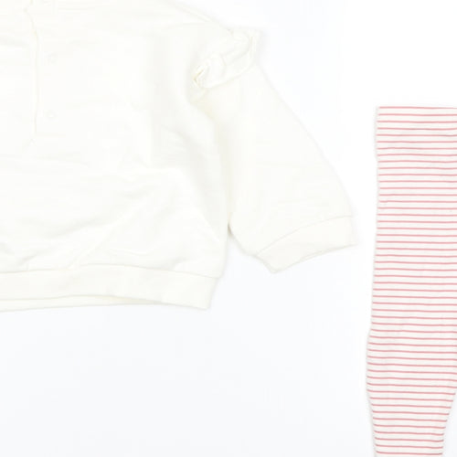 Marks and Spencer Girls White Striped Cotton Trousers Outfit/Set Size 12-18 Months Snap