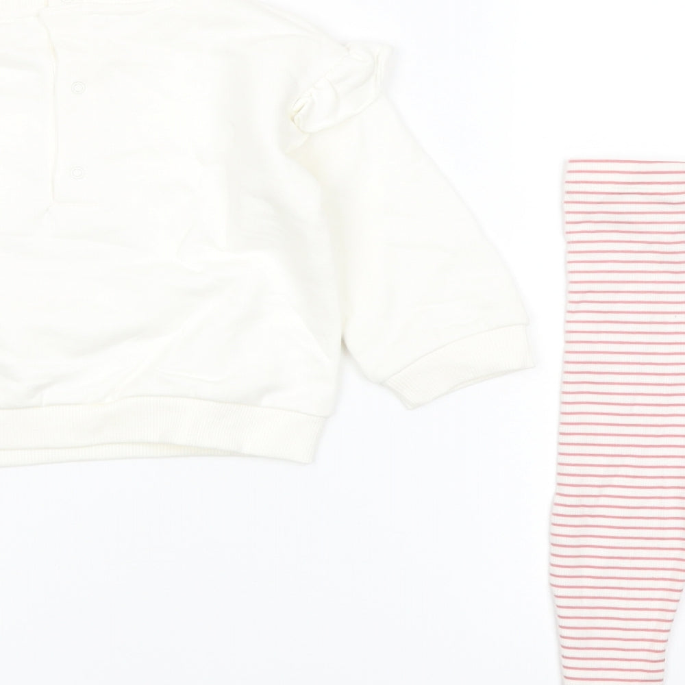 Marks and Spencer Girls White Striped Cotton Trousers Outfit/Set Size 12-18 Months Snap