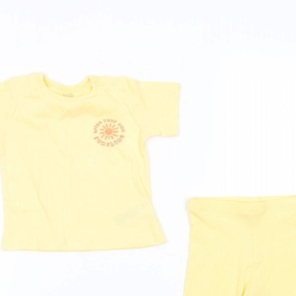 Marks and Spencer Girls Yellow Cotton Trousers Set Outfit/Set Size 3-6 Months Pullover