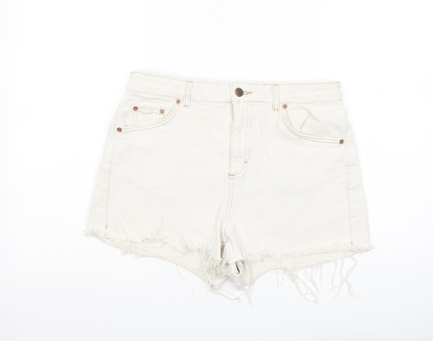 Topshop Womens Grey Cotton Mom Shorts Size 12 L3 in Regular Button