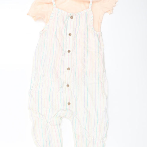 Marks and Spencer Girls Pink Striped Cotton Babygrow One-Piece Size 18-24 Months Snap
