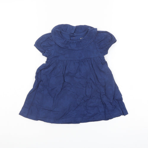 Marks and Spencer Girls Blue Cotton A-Line Size 3-6 Months Collared Button