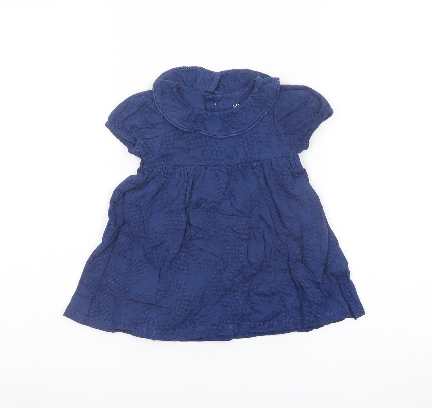 Marks and Spencer Girls Blue Cotton A-Line Size 3-6 Months Collared Button