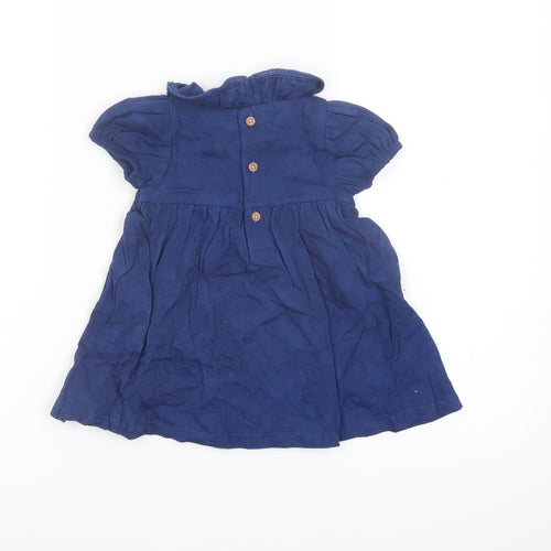 Marks and Spencer Girls Blue Cotton A-Line Size 3-6 Months Collared Button
