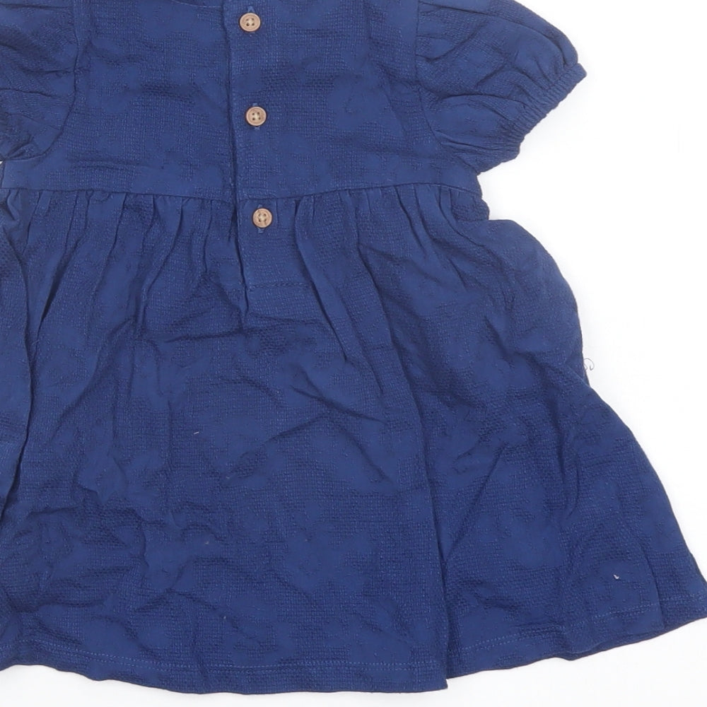 Marks and Spencer Girls Blue Cotton A-Line Size 3-6 Months Collared Button