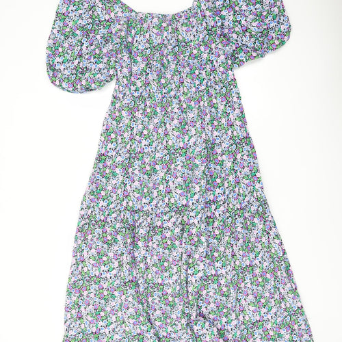 Marks and Spencer Womens Multicoloured Floral Cotton A-Line Size 8 Square Neck Pullover