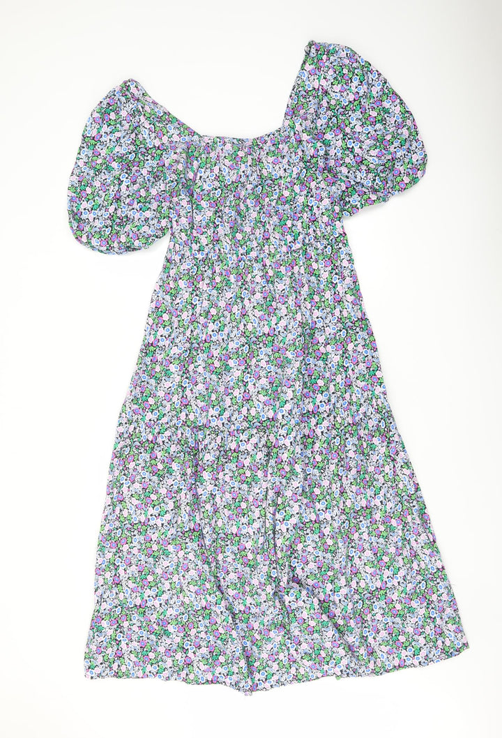 Marks and Spencer Womens Multicoloured Floral Cotton A-Line Size 8 Square Neck Pullover