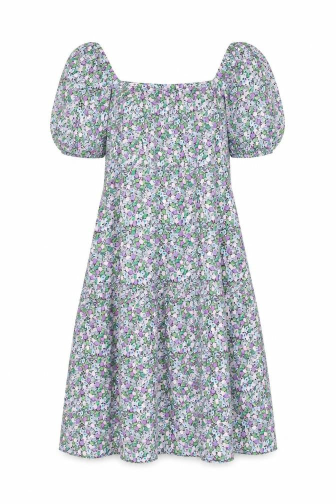 Front view of Marks & Spencer women’s multicoloured floral cotton a-line, size UK 8, square neck pullover