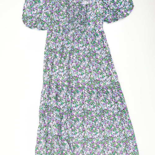 Marks and Spencer Womens Multicoloured Floral Cotton A-Line Size 8 Square Neck Pullover