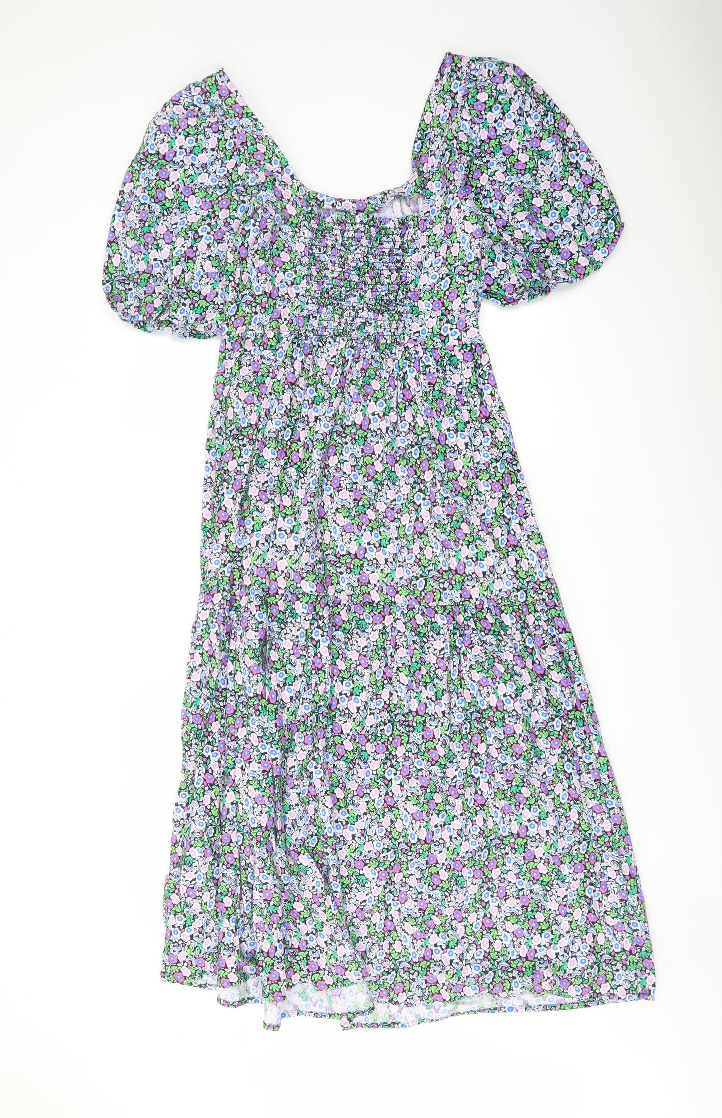 Marks and Spencer Womens Multicoloured Floral Cotton A-Line Size 8 Square Neck Pullover