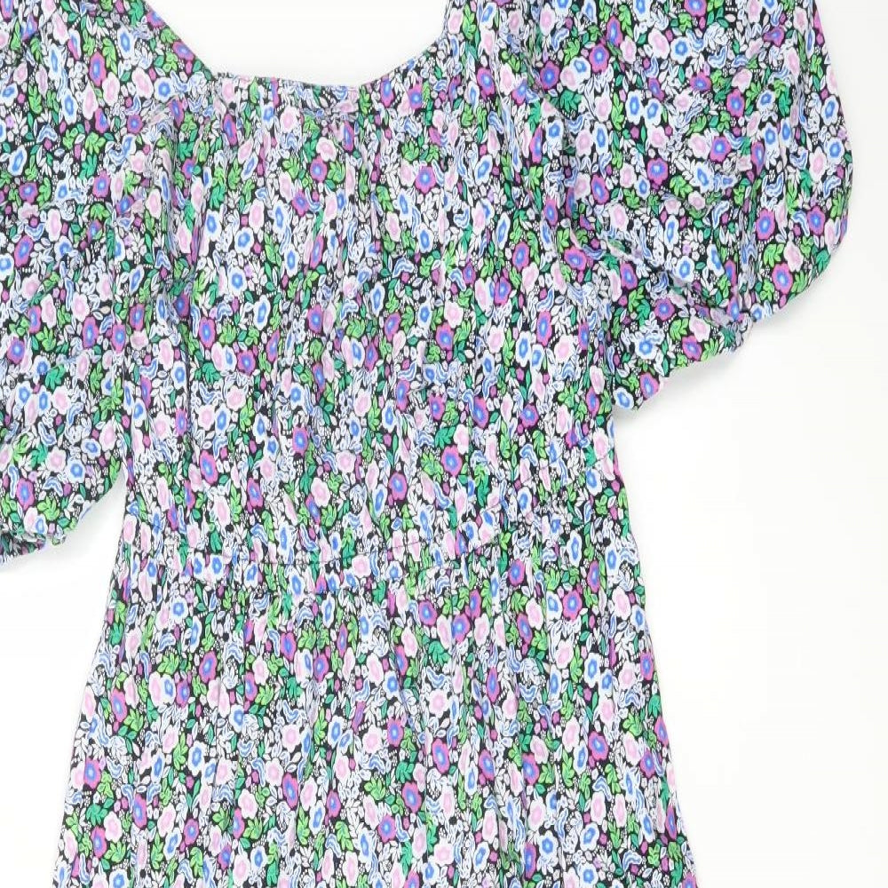 Marks and Spencer Womens Multicoloured Floral Cotton A-Line Size 8 Square Neck Pullover