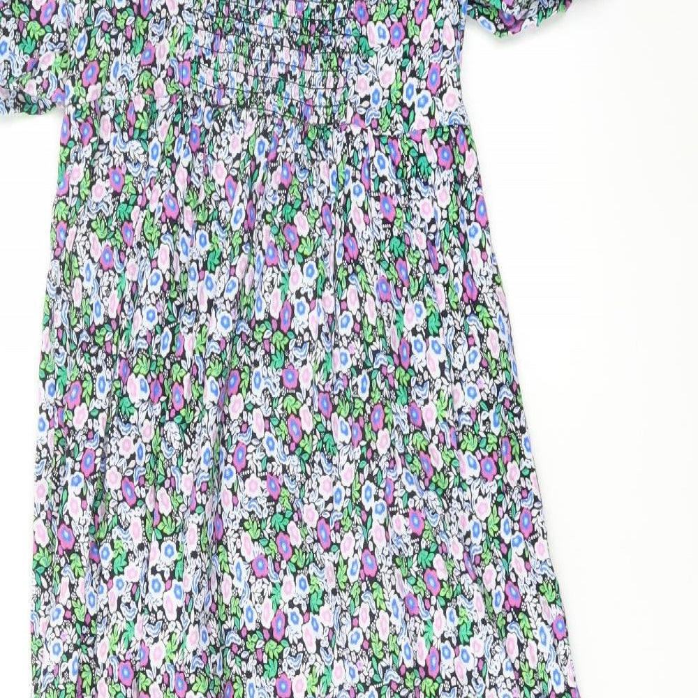 Marks and Spencer Womens Multicoloured Floral Cotton A-Line Size 8 Square Neck Pullover