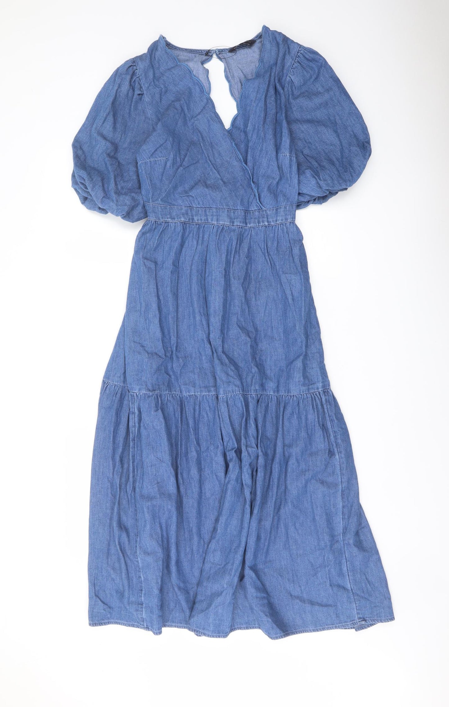 Marks and Spencer Womens Blue Cotton A-Line Size 10 V-Neck Button