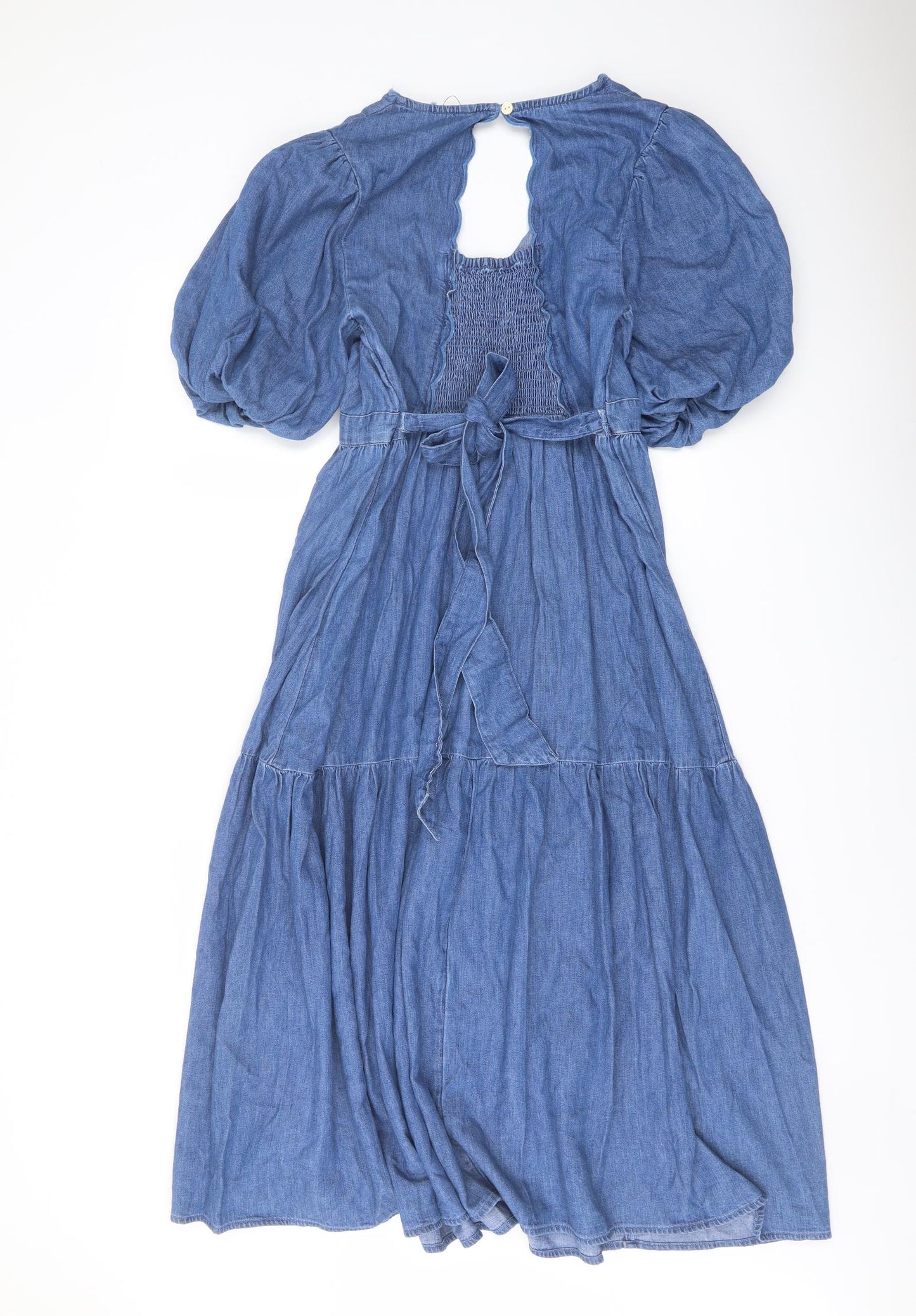 Marks and Spencer Womens Blue Cotton A-Line Size 10 V-Neck Button
