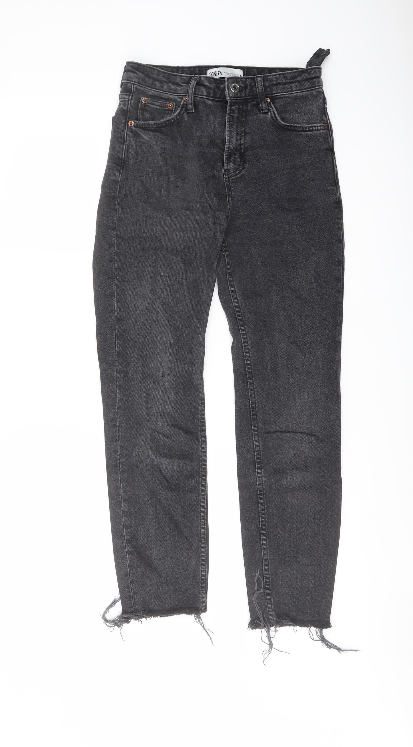 Zara Womens Grey Cotton Straight Jeans Size 6 L26 in Regular Button