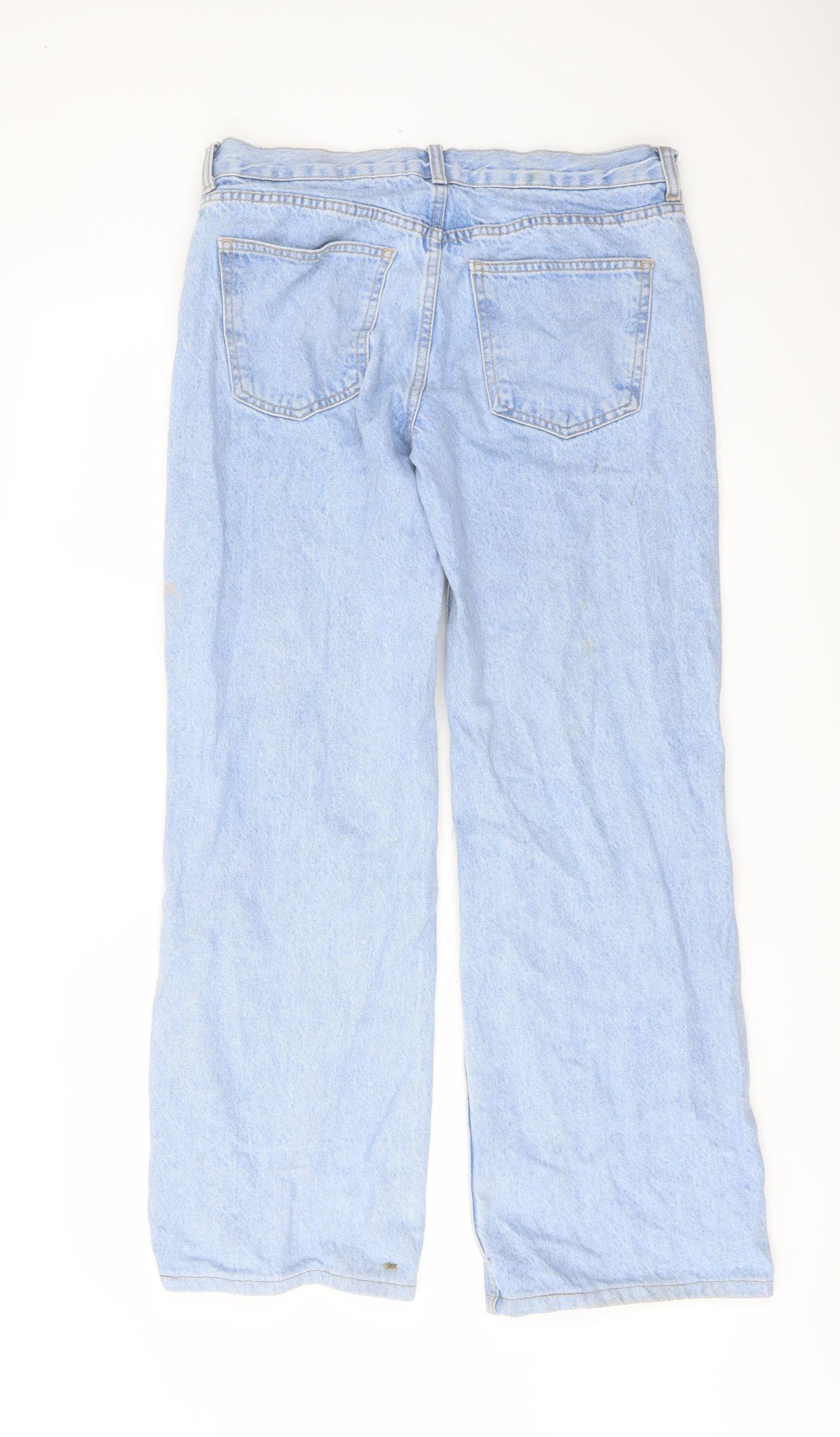 Mango Womens Blue Cotton Wide-Leg Jeans Size 10 L30 in Regular Button