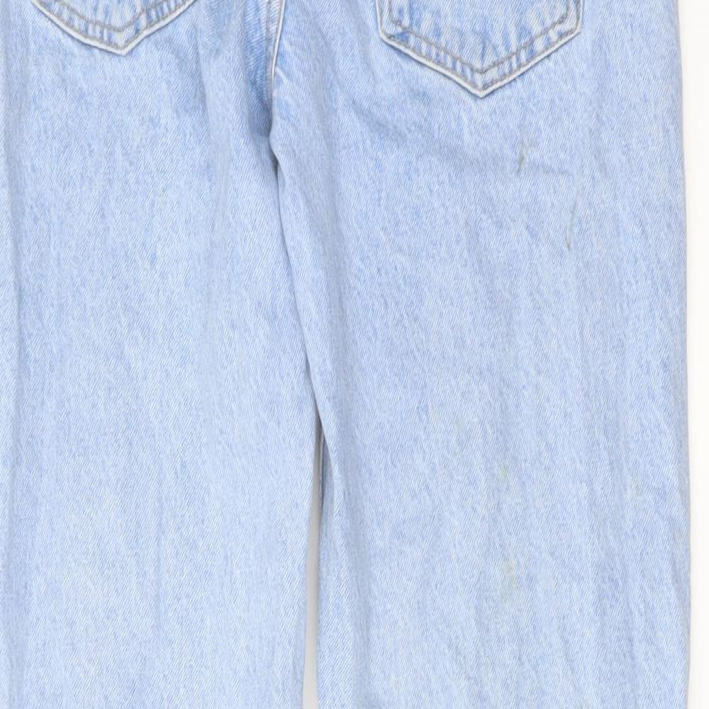 Mango Womens Blue Cotton Wide-Leg Jeans Size 10 L30 in Regular Button