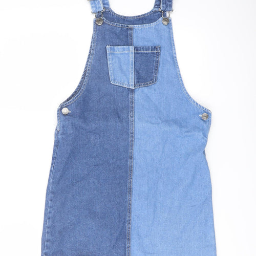 TU Girls Blue Cotton Pinafore/Dungaree Dress Size 12 Years Square Neck Buckle