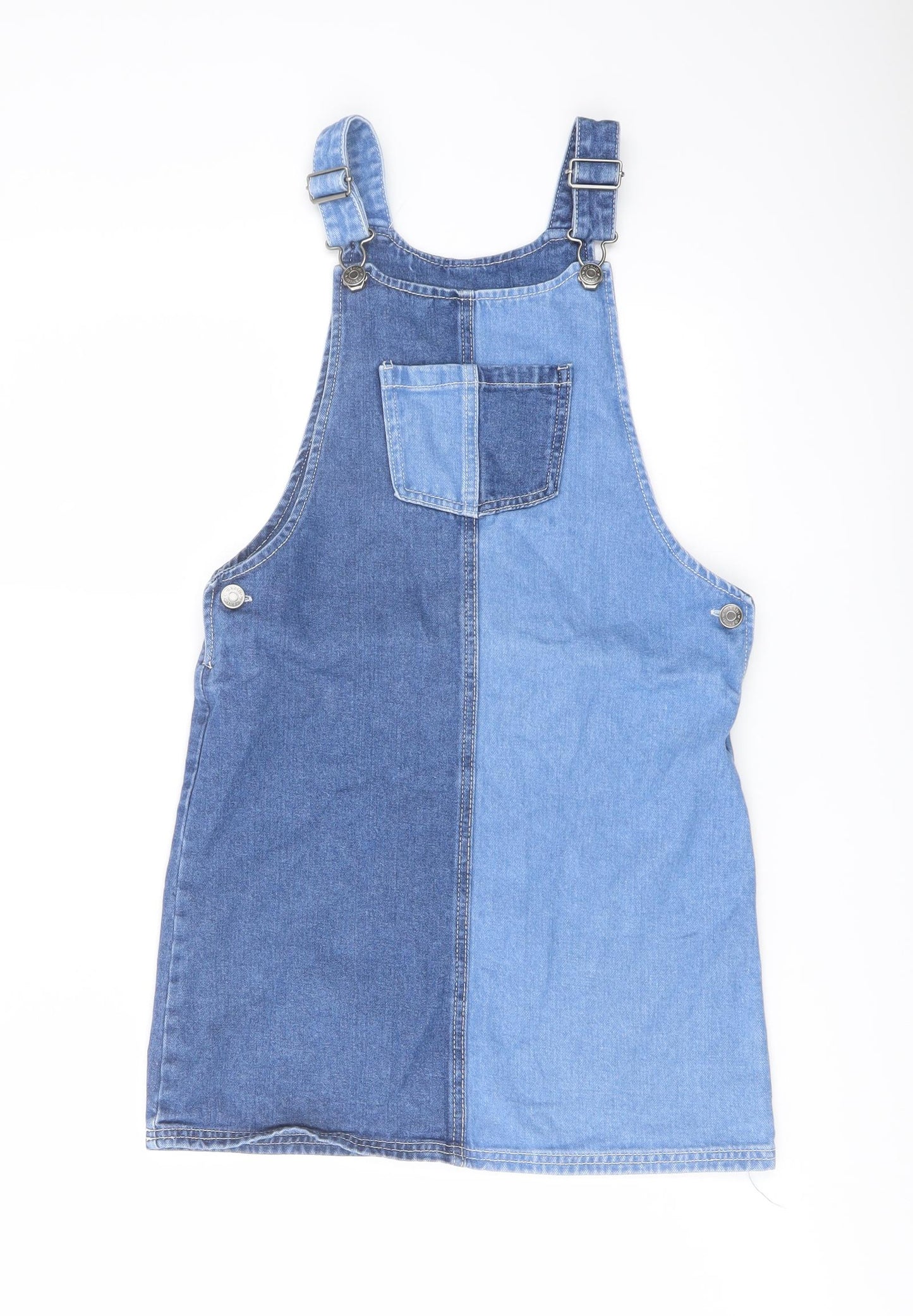 TU Girls Blue Cotton Pinafore/Dungaree Dress Size 12 Years Square Neck Buckle