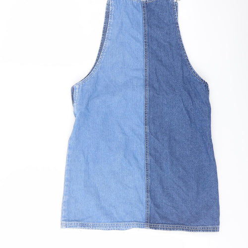 TU Girls Blue Cotton Pinafore/Dungaree Dress Size 12 Years Square Neck Buckle