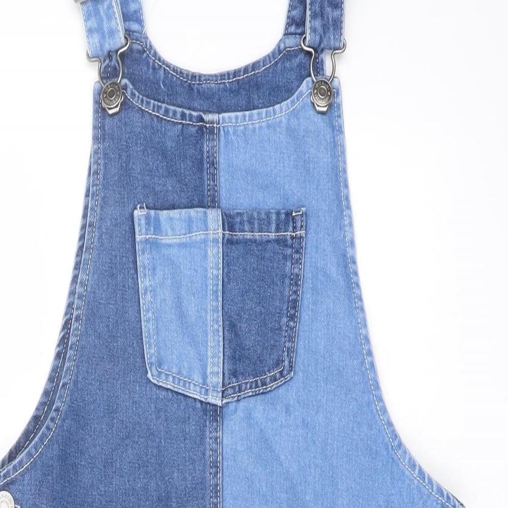TU Girls Blue Cotton Pinafore/Dungaree Dress Size 12 Years Square Neck Buckle