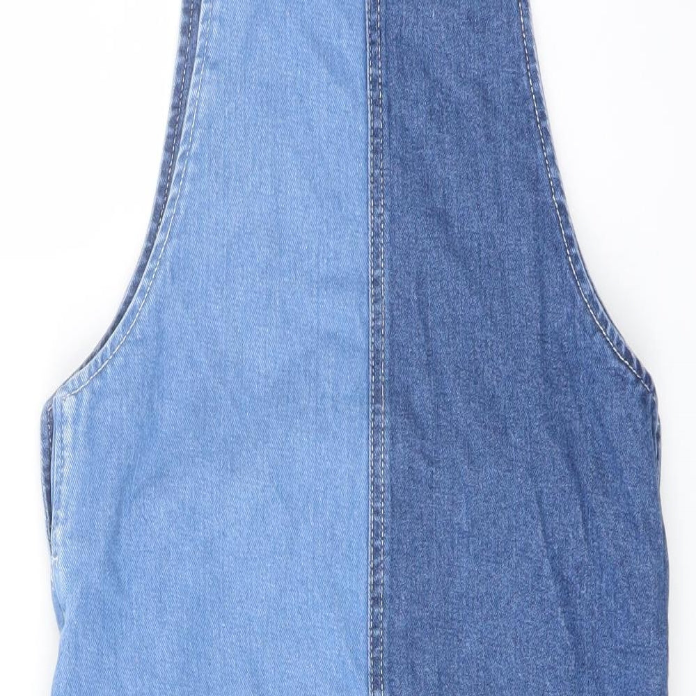 TU Girls Blue Cotton Pinafore/Dungaree Dress Size 12 Years Square Neck Buckle