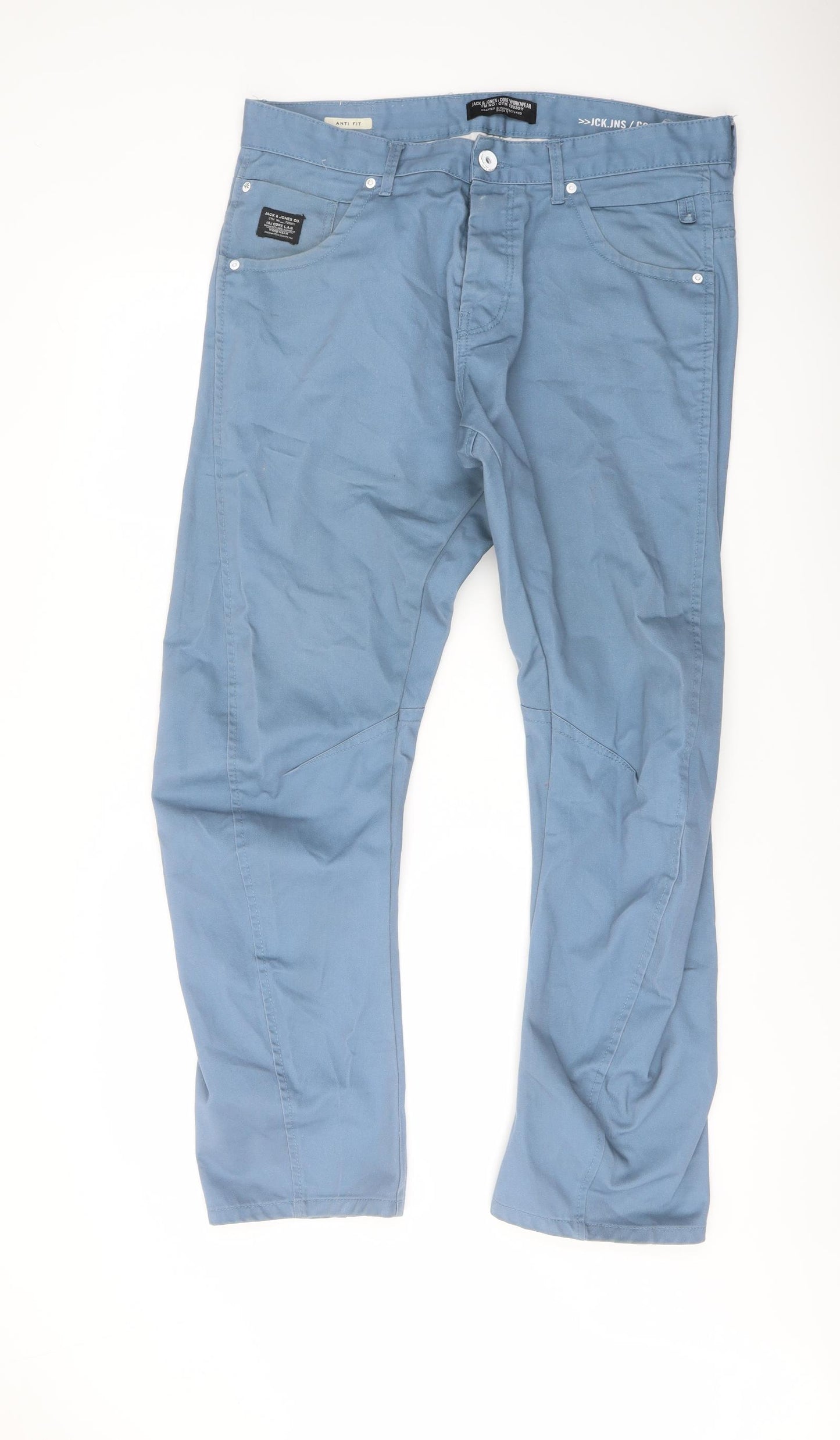 JACK & JONES Mens Blue Cotton Straight Jeans Size 36 in L31 in Regular Button
