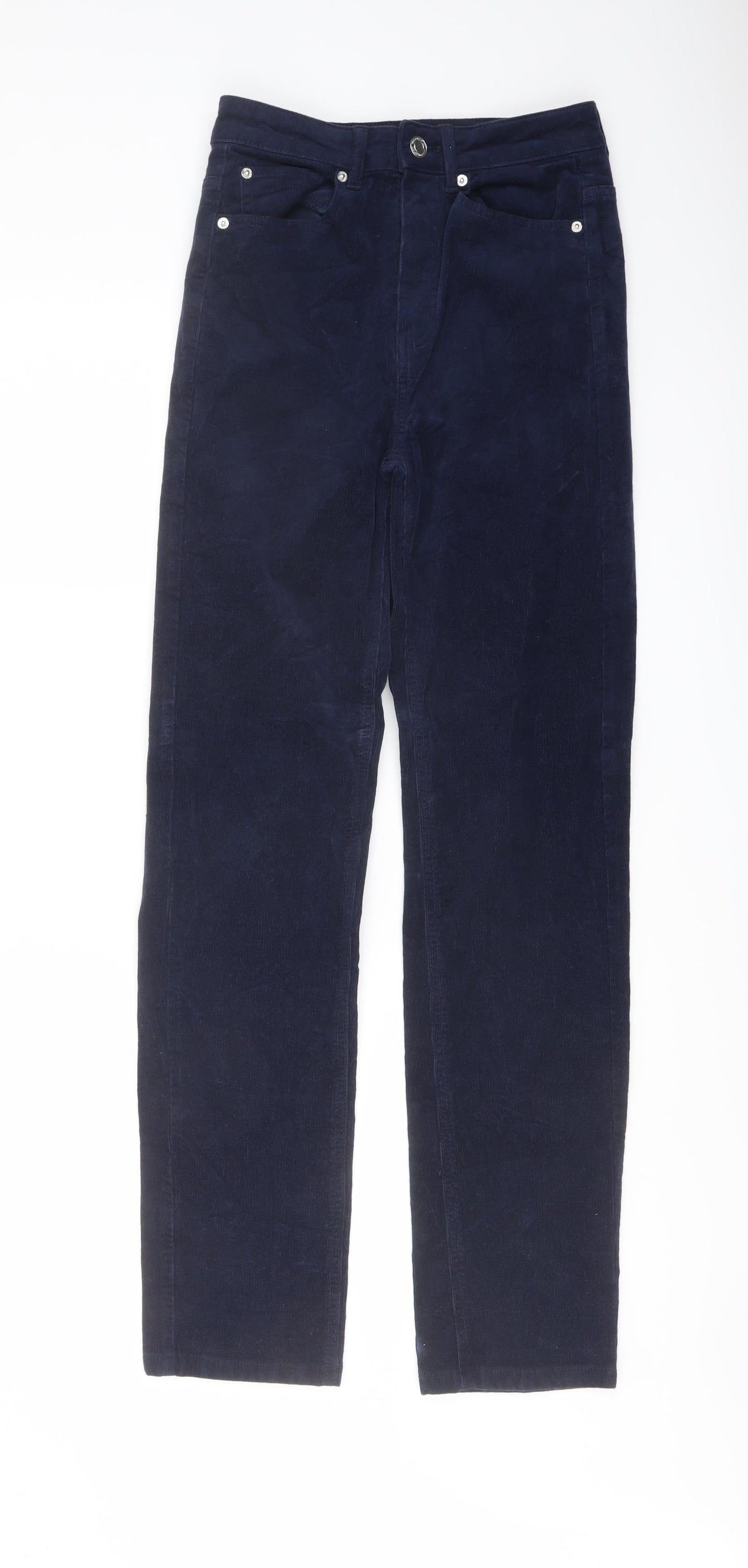 Marks and Spencer Womens Blue Cotton Trousers Size 8 L30 in Regular Button