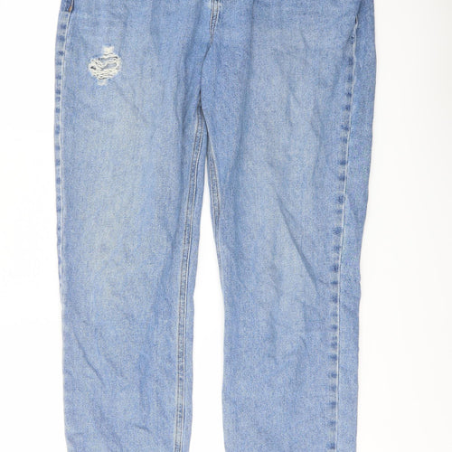 New Look Womens Blue Cotton Mom Jeans Size 14 L28 in Regular Button