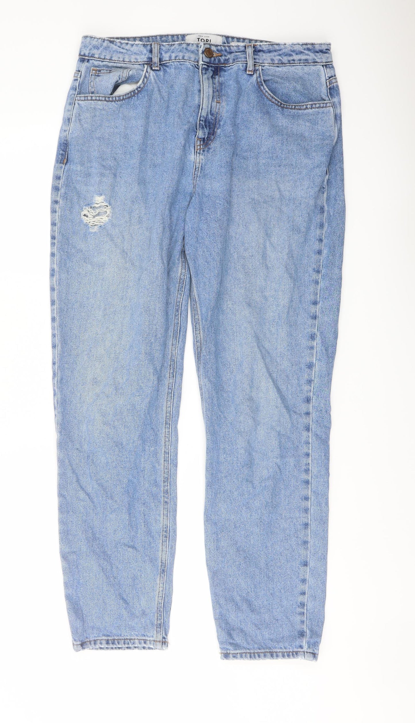 New Look Womens Blue Cotton Mom Jeans Size 14 L28 in Regular Button