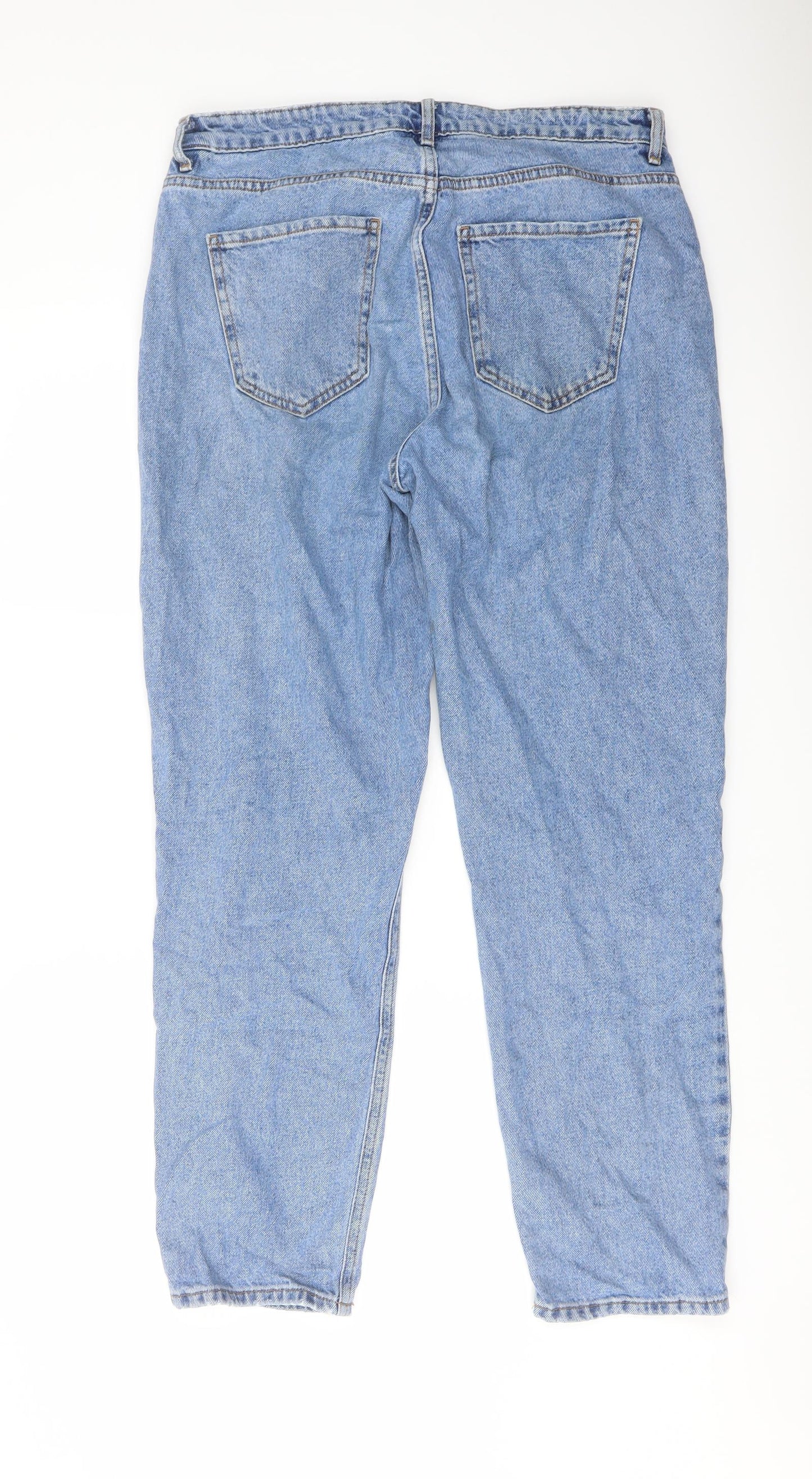 New Look Womens Blue Cotton Mom Jeans Size 14 L28 in Regular Button