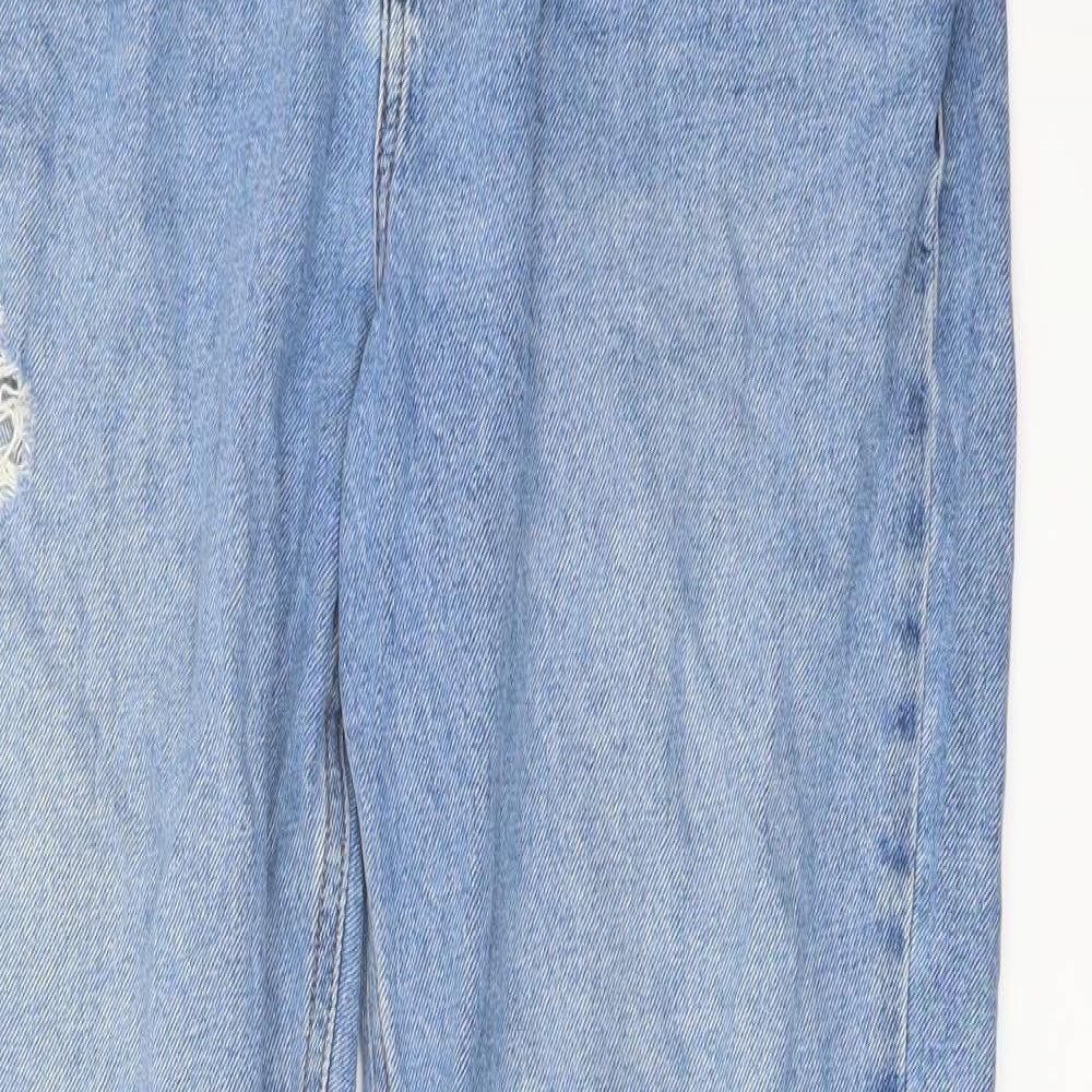 New Look Womens Blue Cotton Mom Jeans Size 14 L28 in Regular Button