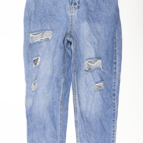 Boohoo Womens Blue Cotton Mom Jeans Size 10 L26 in Regular Button