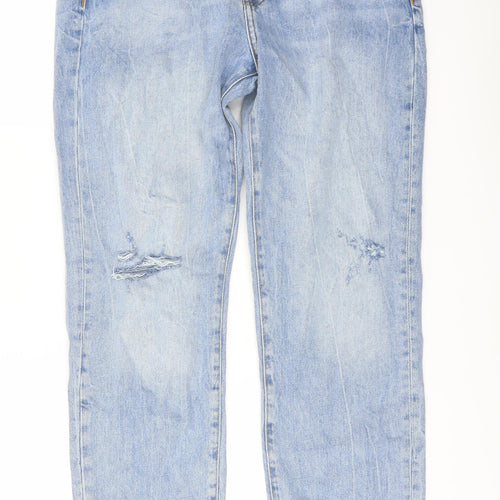 Zara Womens Blue Cotton Cropped Jeans Size 12 L27 in Regular Button