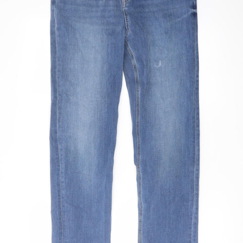 Marks and Spencer Womens Blue Cotton Straight Jeans Size 14 L31 in Regular Button