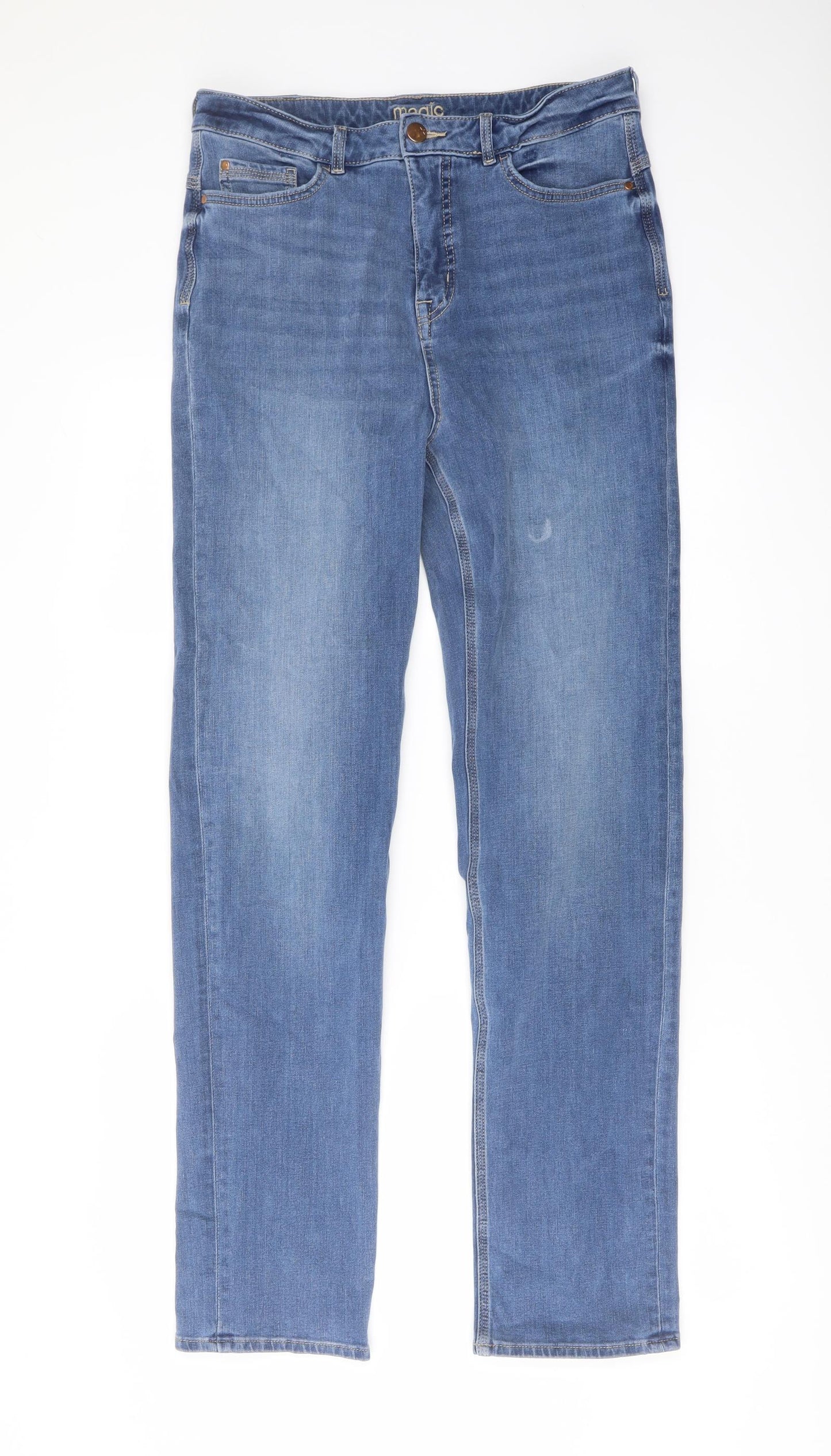 Marks and Spencer Womens Blue Cotton Straight Jeans Size 14 L31 in Regular Button