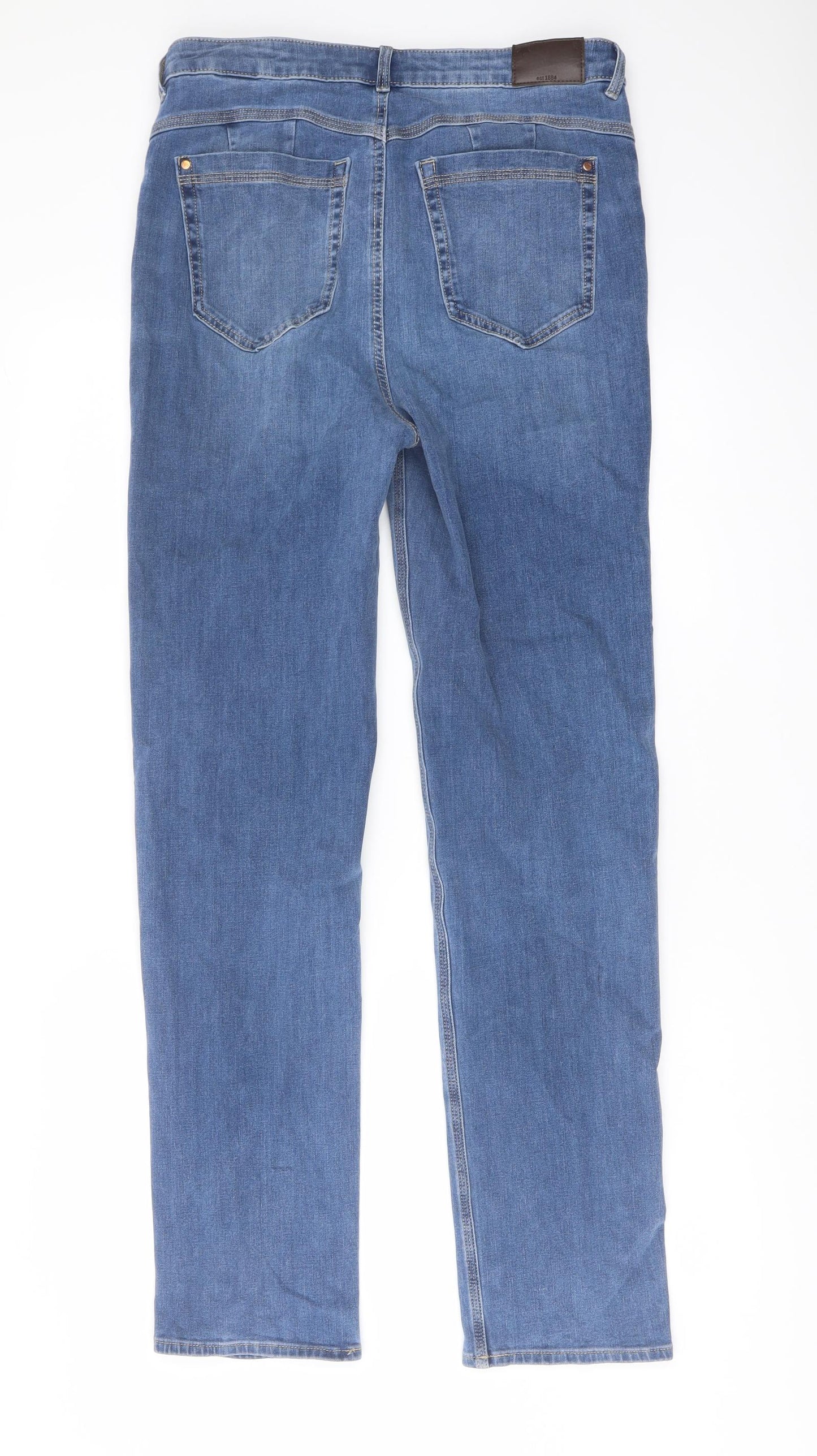 Marks and Spencer Womens Blue Cotton Straight Jeans Size 14 L31 in Regular Button