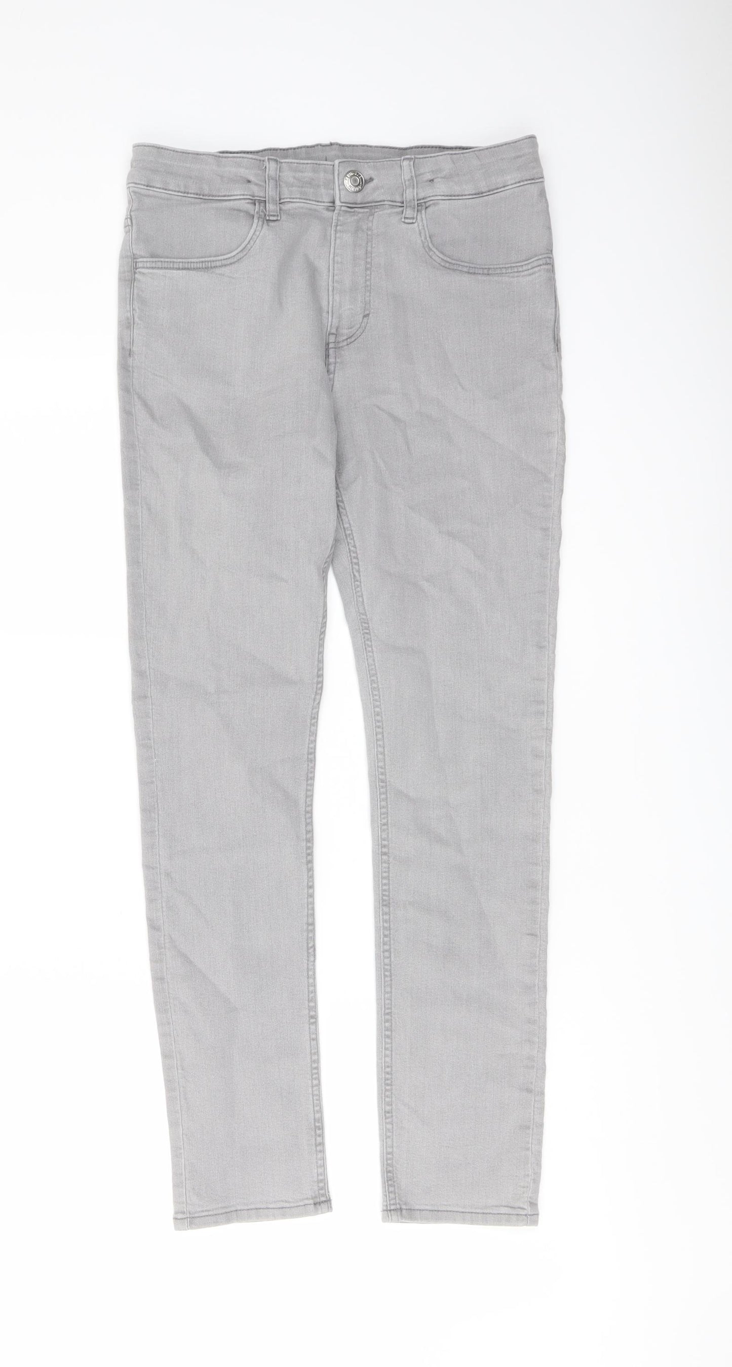 H&M Boys Grey Cotton Skinny Jeans Size 12-13 Years Regular Button