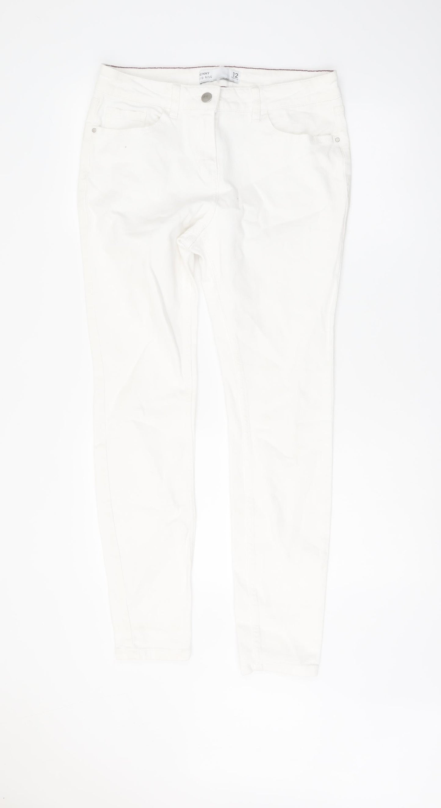 NEXT Womens White Cotton Skinny Jeans Size 12 L29 in Regular Button