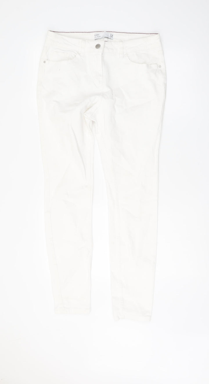 NEXT Womens White Cotton Skinny Jeans Size 12 L29 in Regular Button
