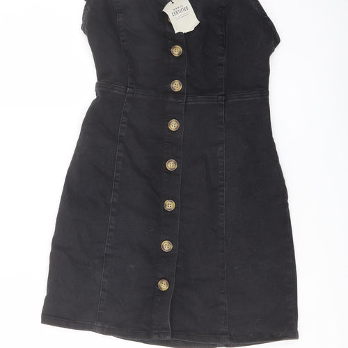 Denim & Co. Womens Grey Cotton Mini Size 8 Sweetheart Button