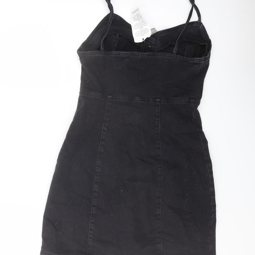 Denim & Co. Womens Grey Cotton Mini Size 8 Sweetheart Button