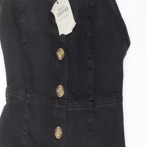 Denim & Co. Womens Grey Cotton Mini Size 8 Sweetheart Button