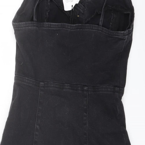 Denim & Co. Womens Grey Cotton Mini Size 8 Sweetheart Button