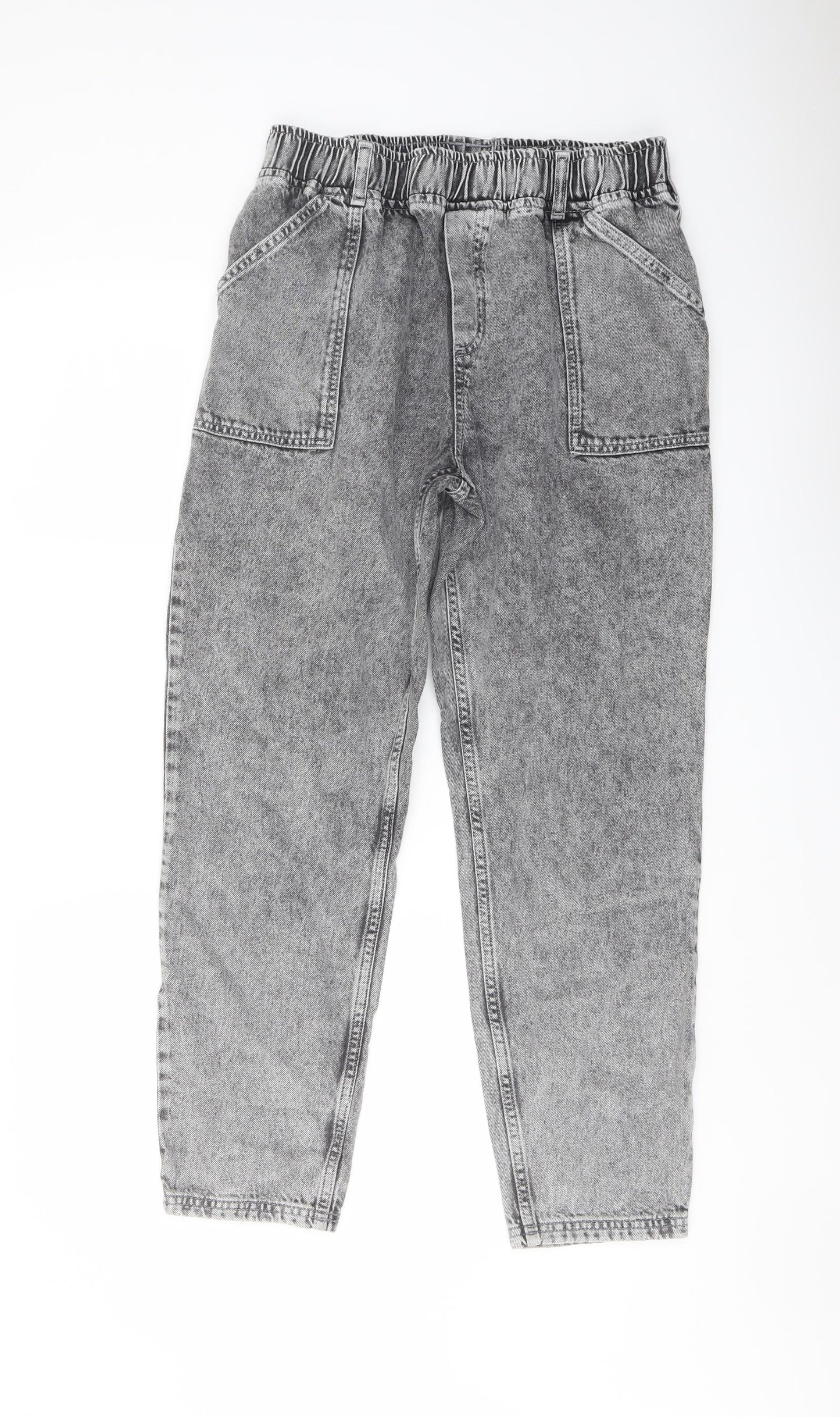m Womens Grey Geometric Cotton Mom Jeans Size 12 L27 in Regular