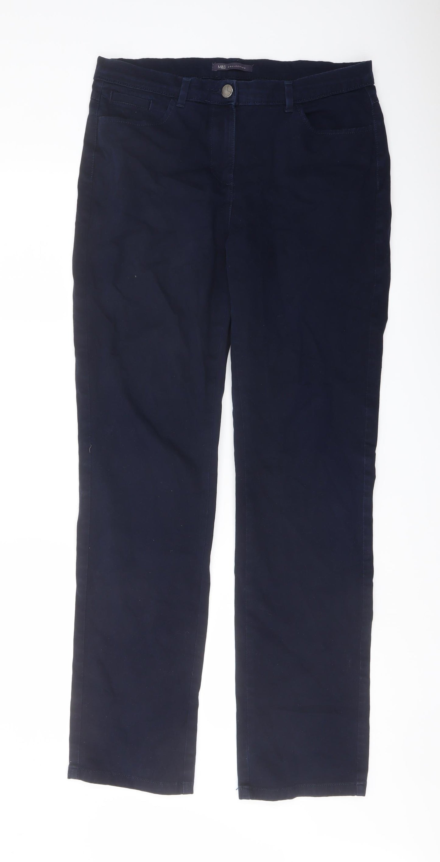 Marks and Spencer Womens Blue Cotton Straight Jeans Size 12 L32 in Regular Button