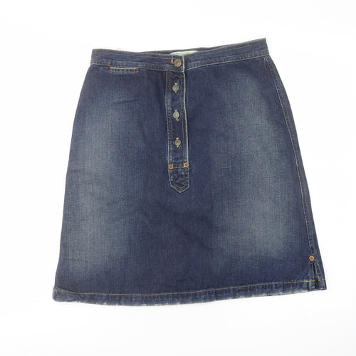 United Colors of Benetton Womens Blue Cotton A-Line Skirt Size 12 Button
