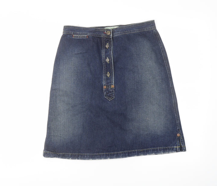 United Colors of Benetton Womens Blue Cotton A-Line Skirt Size 12 Button