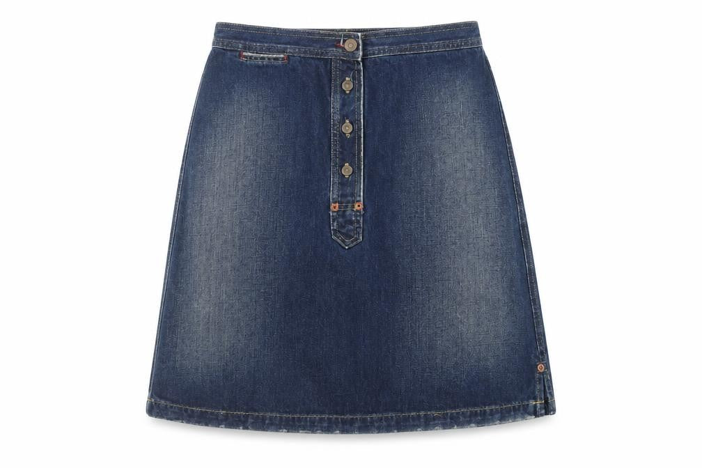 United Colors of Benetton Womens Blue Cotton A-Line Skirt Size 12 Button