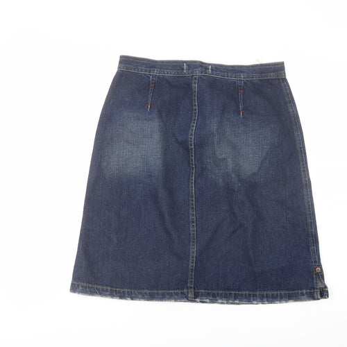 United Colors of Benetton Womens Blue Cotton A-Line Skirt Size 12 Button